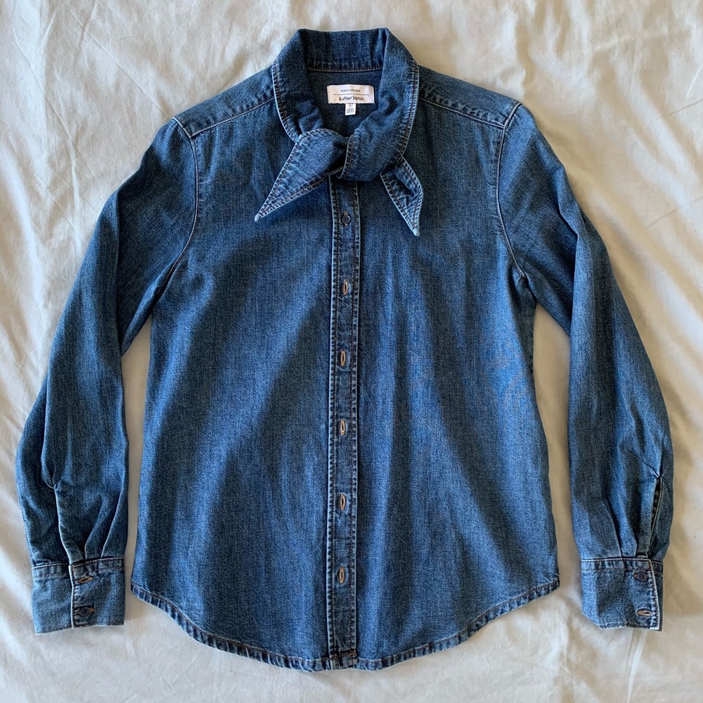 & OTHER STORIES Tie Neck Denim Button Down Shirt